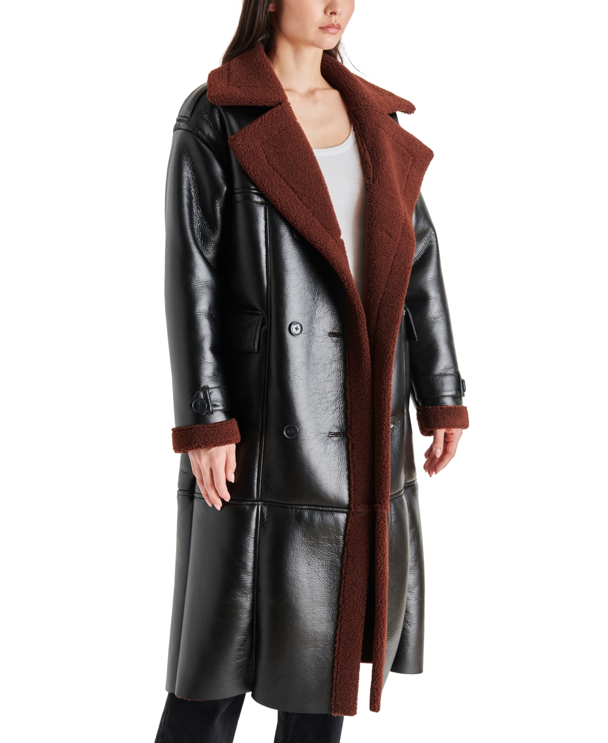 Shop Steve Madden Women's Shearling Kinzie Mid-length Coat In Black
