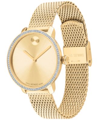 Women's Swiss Bold Shimmer Gold Ion Plated Stainless Steel Mesh Bracelet Watch 34mm
