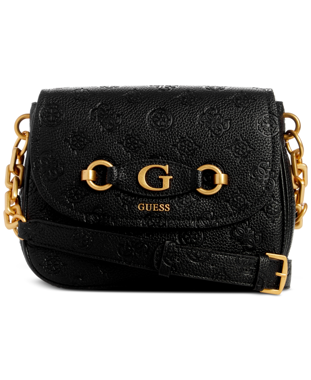 Guess Izzy Peony Triple Compartment Flap In Black Logo