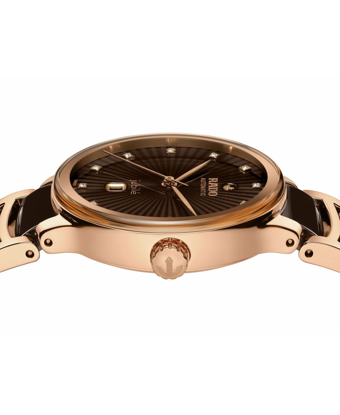 Женские часы Rado Swiss Automatic Centrix Diamond Accent Brown Ceramic & Rose Gold PVD Stainless Steel Bracelet Watch 35mm, цвет: Коричневый — фото 2