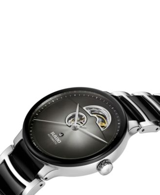 Unisex Swiss Automatic Centrix Open Heart Black Ceramic & Stainless Steel Bracelet Watch 40mm