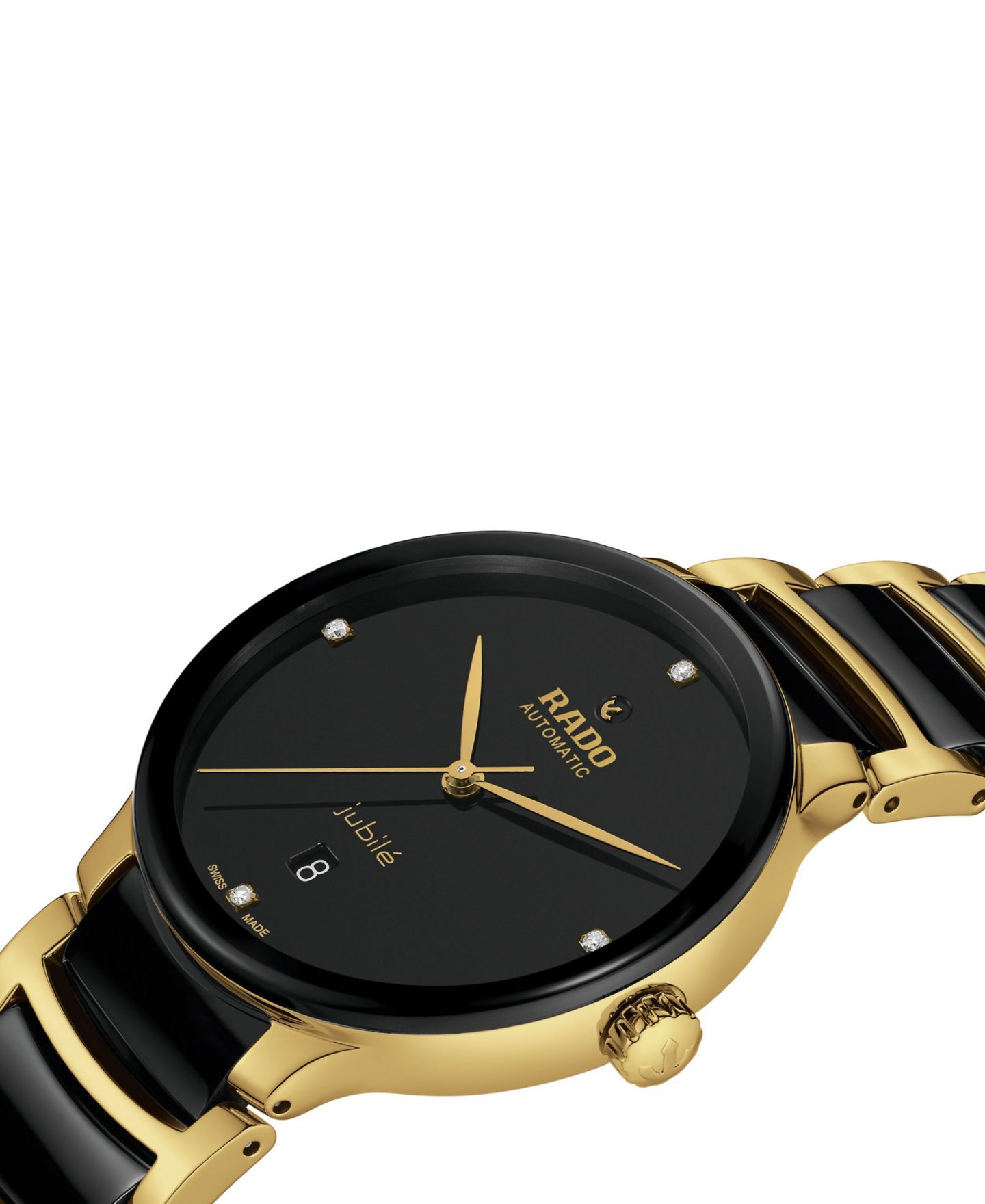 Часы Rado Unisex Swiss Automatic Centrix Diamond (1/20 ct. t.w.) Black Ceramic & Gold PVD Stainless Steel Bracelet Watch 40mm, цвет: Чёрный — фото 2