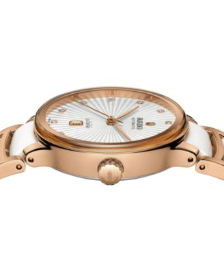 Women's Swiss Automatic Centrix Diamond Accent White Ceramic & Rose Gold PVD Stainless Steel Bracelet Watch 35mm