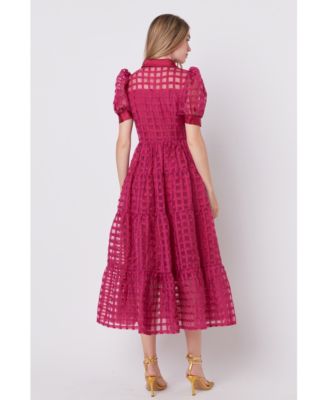 Women's Gridded Organza Tiered Maxi Dress