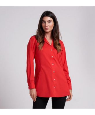 Women's Charlotte Long Button Front Peplum No Iron Blouse with Popped Collar