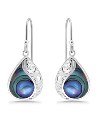 Abalone Inlay Teardrop Filigree Fishhook Earrings