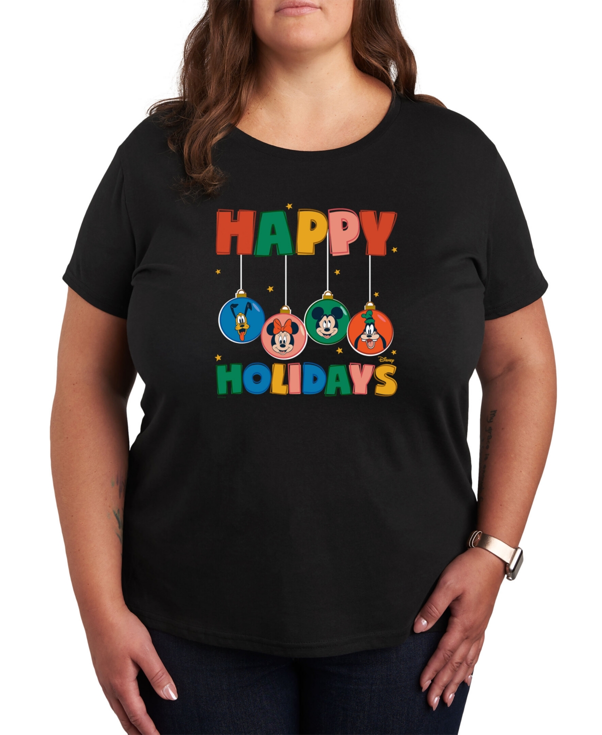 Air Waves Trendy Plus Size Disney Holidays Graphic T-shirt In Black