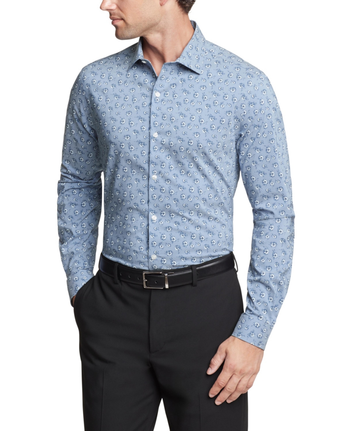 Men's Stain Shield Regular Fit Dress Shirt - Floral Blue
