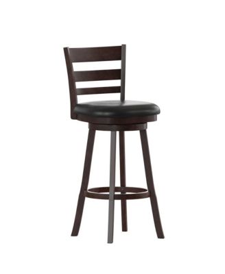 Silla 30" Classic Wooden Ladderback Swivel Bar Height Stool With Upholstered Padded Seat And Integrated Footrest