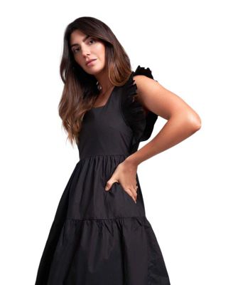 Women's Erin Square Neck Dress with Tiered Skirt and Smocked Ruffle Sleeves