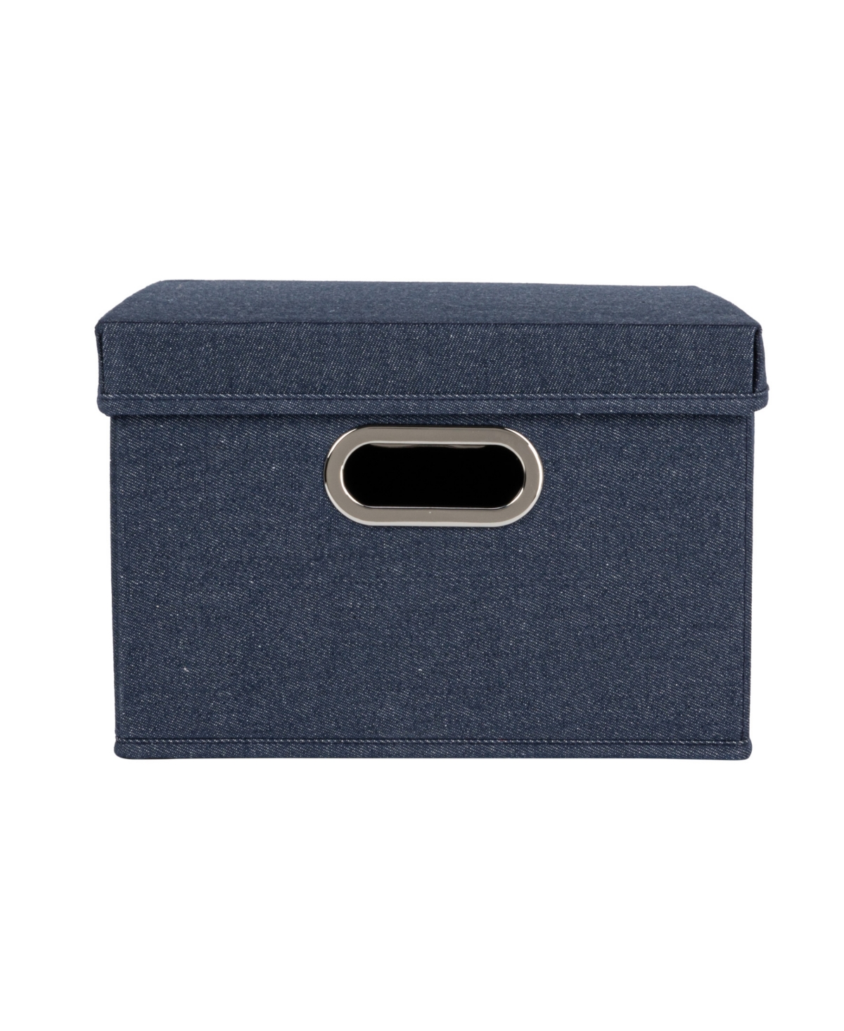 Shop Household Essentials Collapsible Cotton Blend Storage Box With Lid And Metal Grommet Handle, Set Of 2 In Blue
