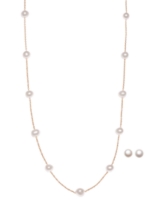 2-Pc. Set Cultured Freshwater Pearl (6-1/2 - 7mm) Collar Necklace & Matching Stud Earrings - Gold Over Silver