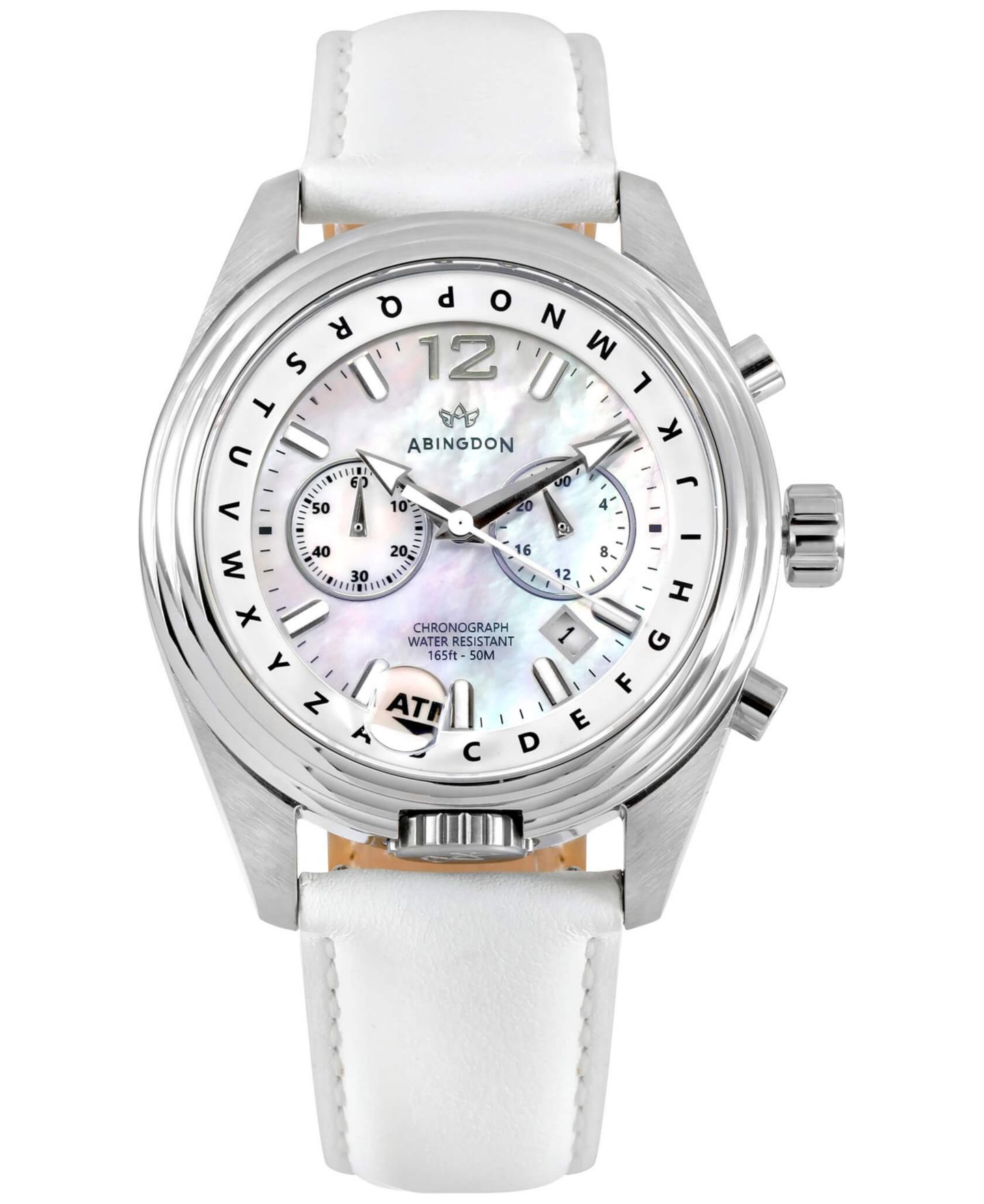 Женские часы Abingdon Co. Katherine Chronograph White Leather Strap Steel Watch 40mm — фото 3