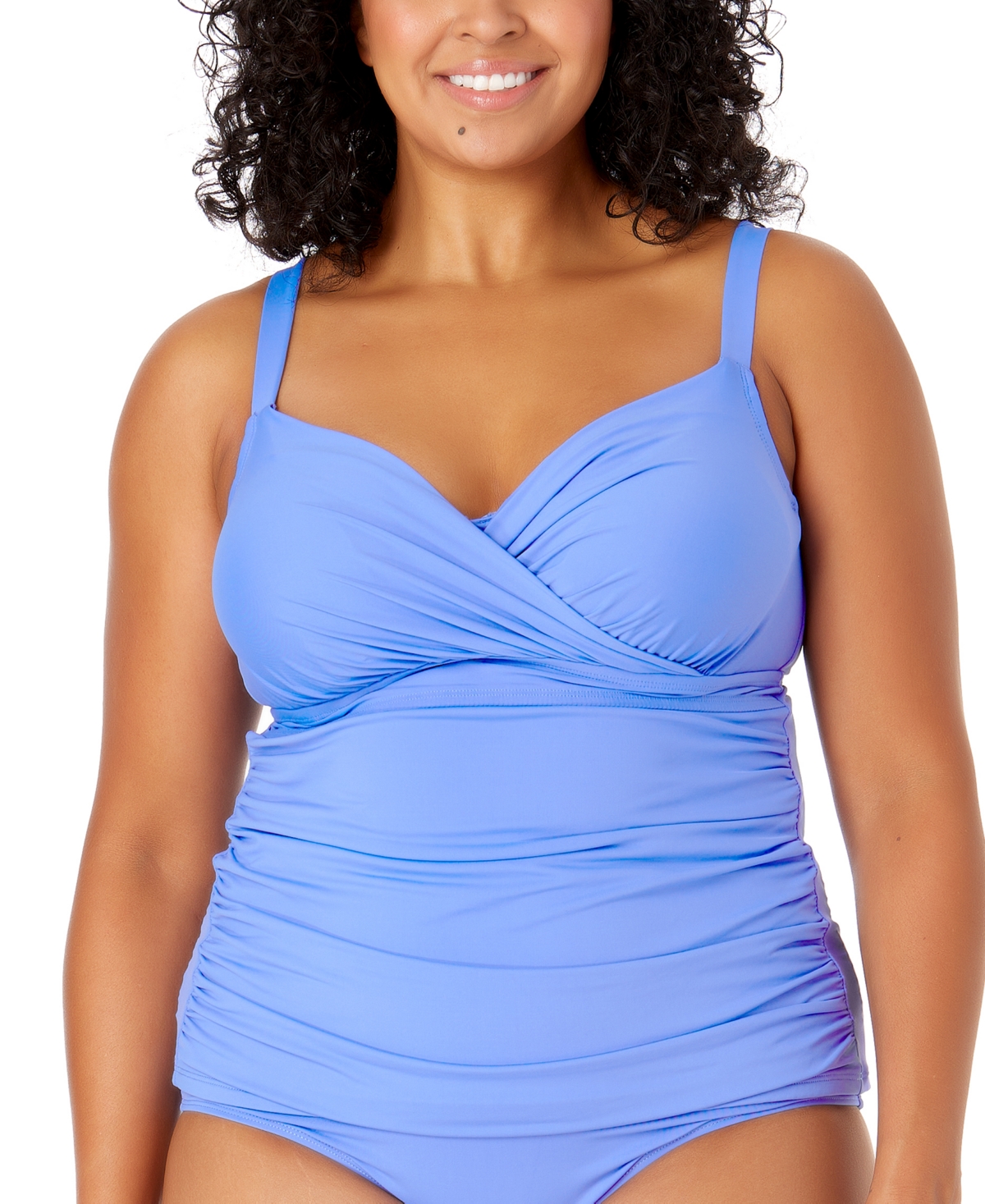 Anne Cole Plus Size Surplice-neck Ruched Tankini Top In Periwinkle