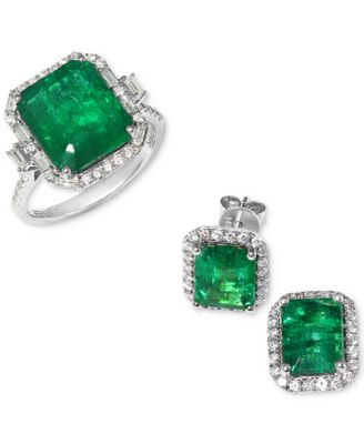 Effy Collection Effy Emerald Diamond Stud Earrings Statement Ring In 14k White Gold