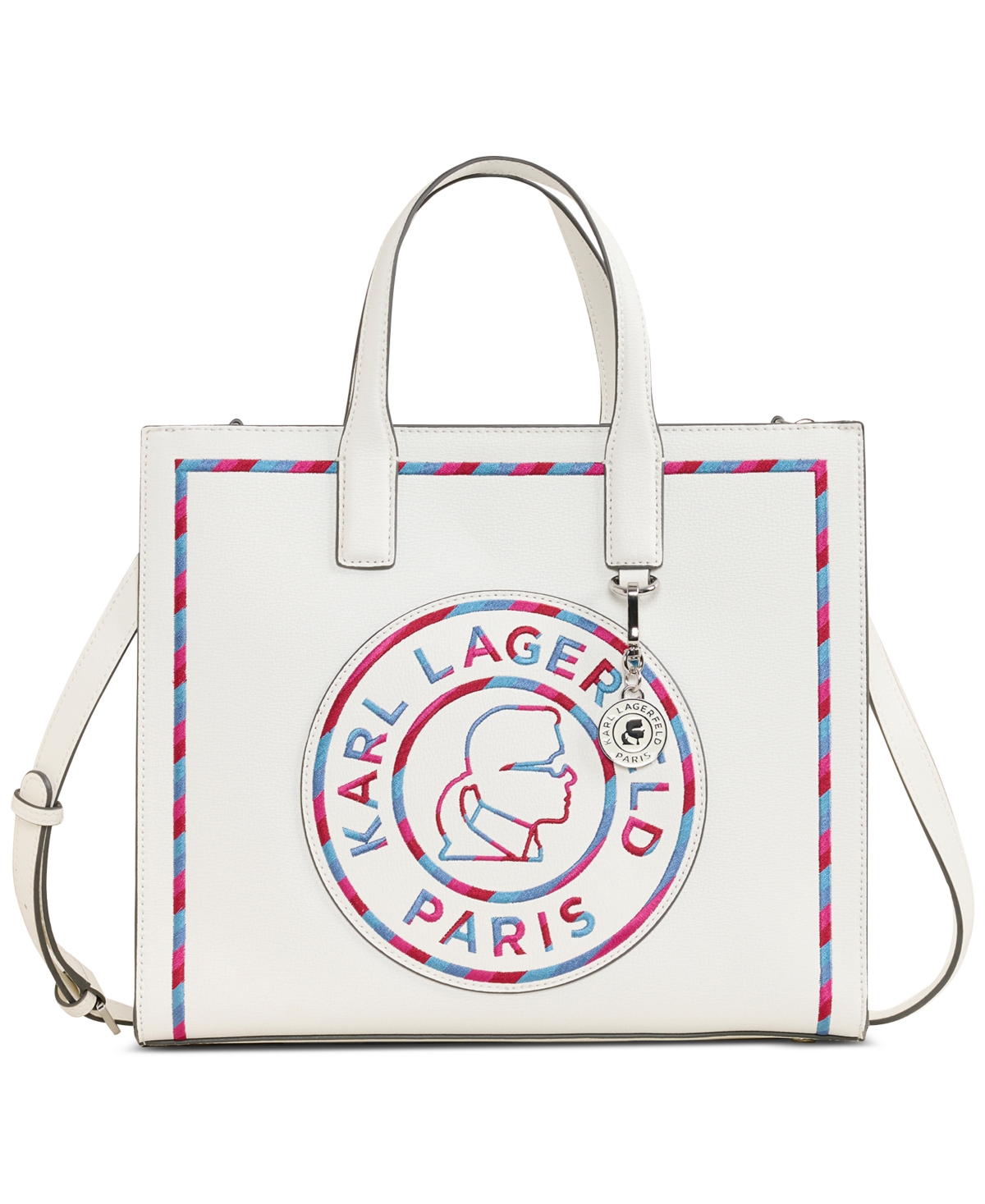 Karl Lagerfeld Nouveau Medium Leather Tote In White,multi