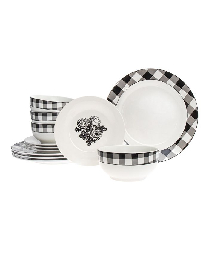 Godinger Damier Dinner Plates Salad Plates Bowls Set, 12 Piece Macy's