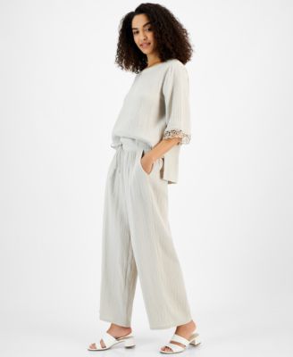 Women's Wide Leg Cotton Gauze Pants, Created for Macy's