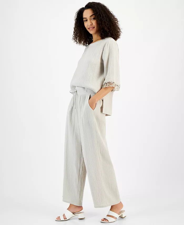 Women's Wide Leg Cotton Gauze Pants - thumbnail 8