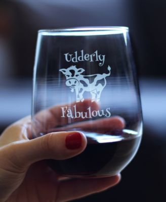 Udderly Fabulous Funny Cow Gifts Stem Less Wine Glass, 17 oz