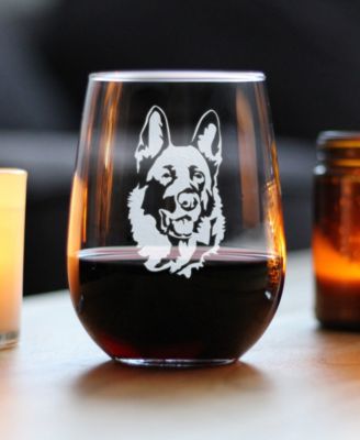 German Shepherd Face Dog Gifts Stem Less Wine Glass, 17 oz