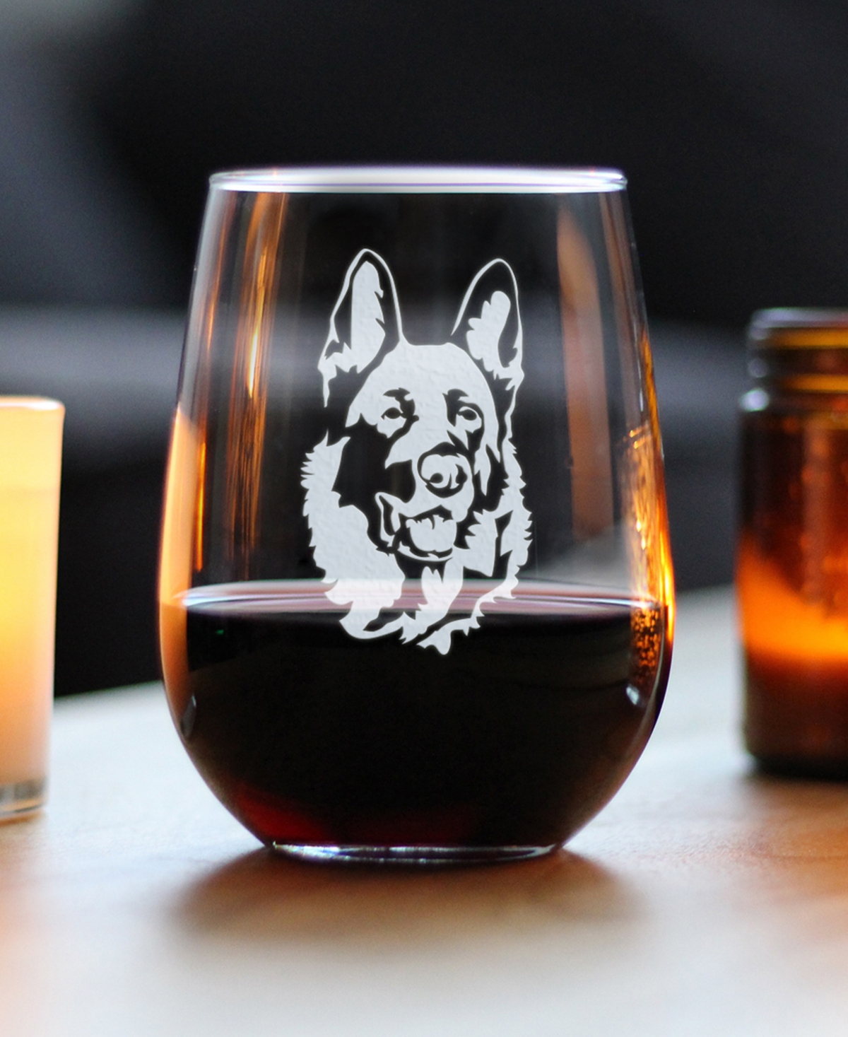 Bevvee German Shepherd Face Dog Gifts Stem Less Wine Glass,