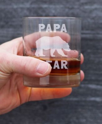 Papa Bear Dad Gifts Whiskey Rocks Glass, 10 oz
