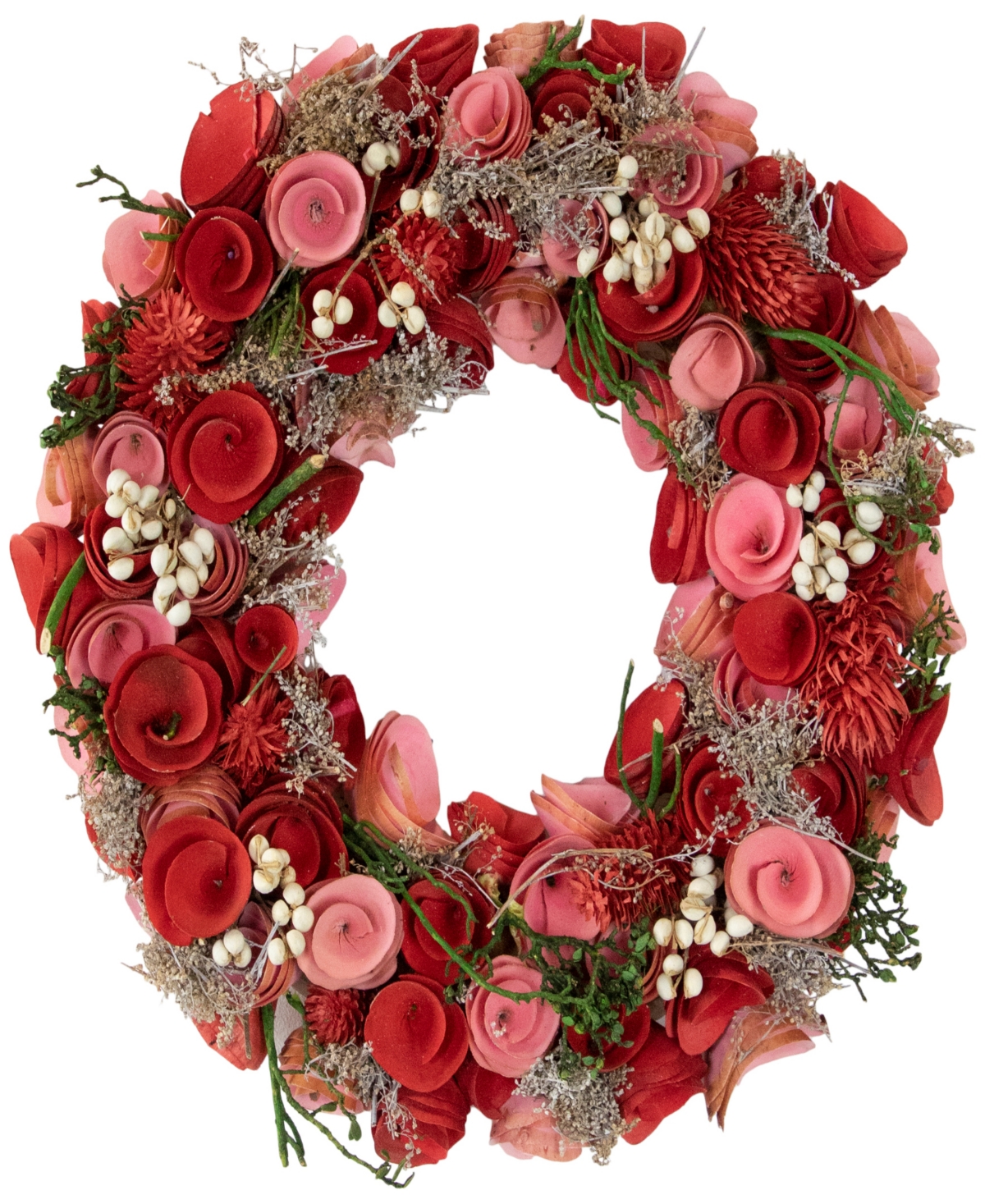 Northlight And Wooden Roses Artificial Spring Wreath, 13", Unlit In Pink