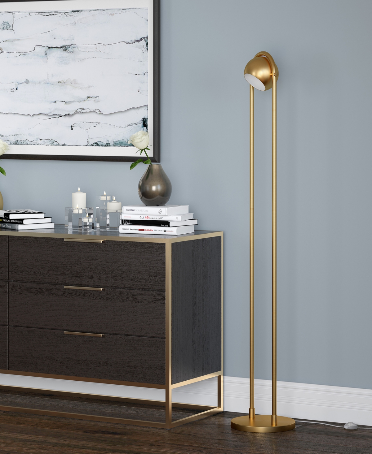 Shop Hudson & Canal Delgado 64" Tall Floor Lamp With Metal Shade In Brushed Brass