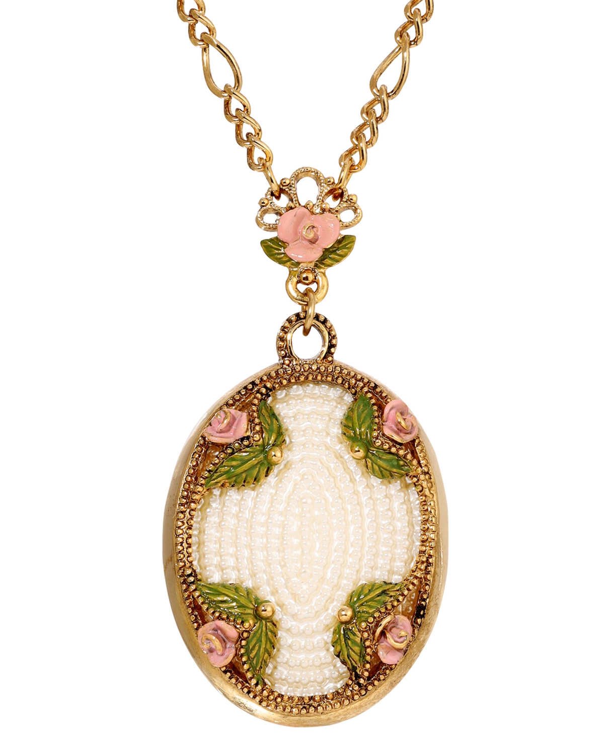 Shop 2028 Imitation Pearl Pink Enamel Flower Long Pendant Necklace