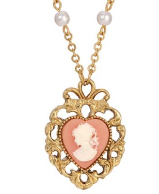 Imitation Pearl Resin Heart Shaped Cameo Necklace