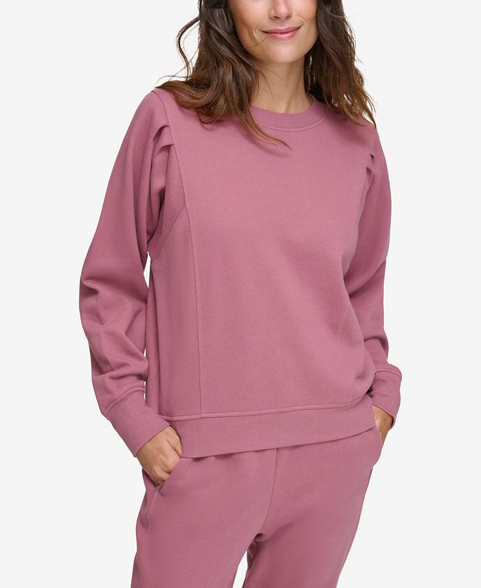 Marc New York Women's Fleece Crew Neck Sweatshirt with Pleated Shoulder