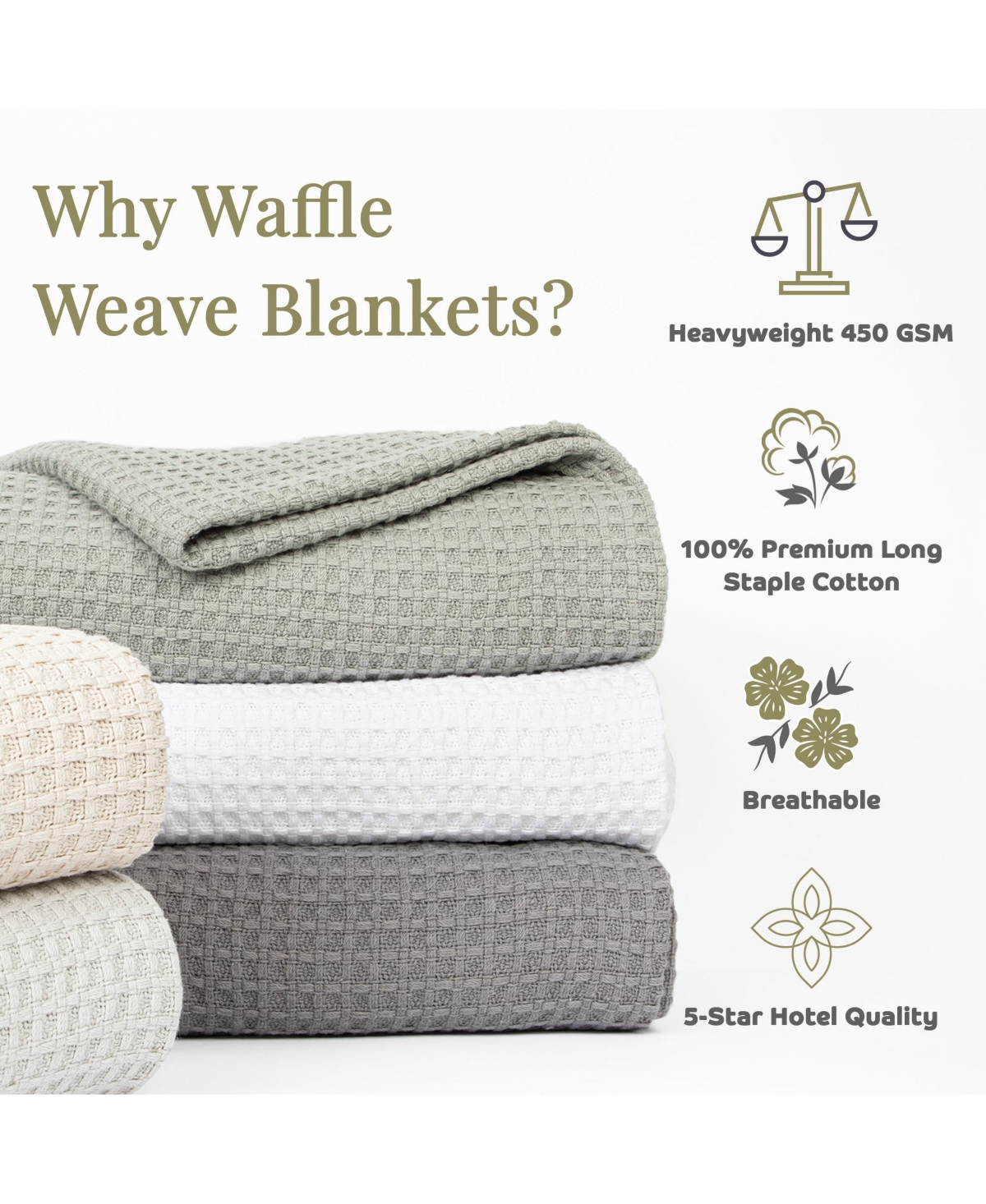 Haryana Luxury Waffle Weave Cotton Bed Blanket, Bed Size 90x90 in. (Color Options), Warm Blanket for Bedrooms