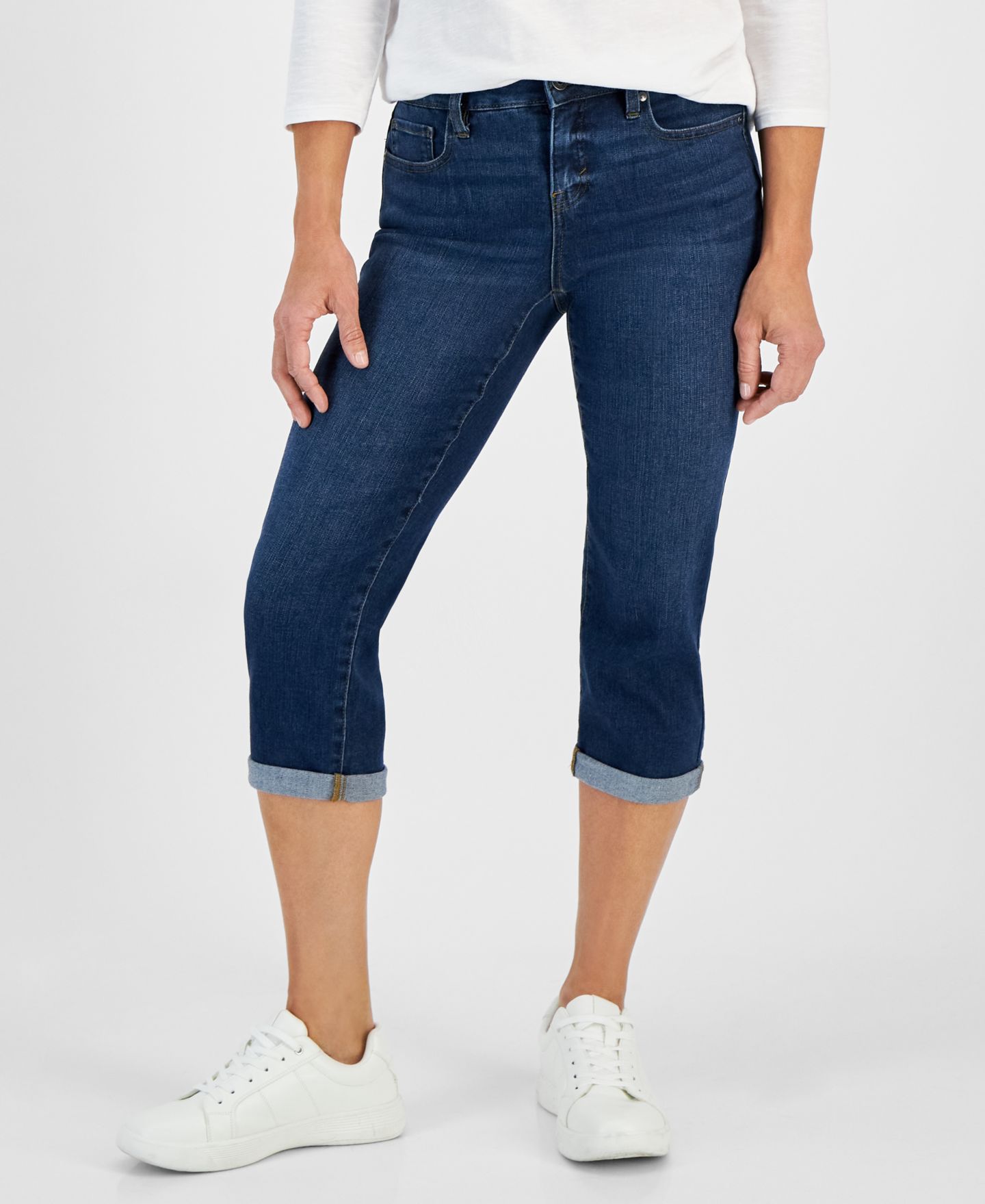 Женские джинсы Style & Co Petite Mid-Rise Curvy Roll-Cuff Capri, цвет: Синий — фото 2