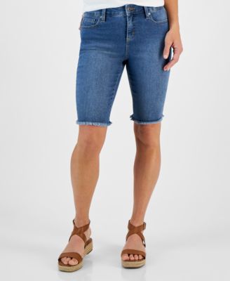Petite Raw-Edge Denim Bermuda Shorts, Created for Macy's