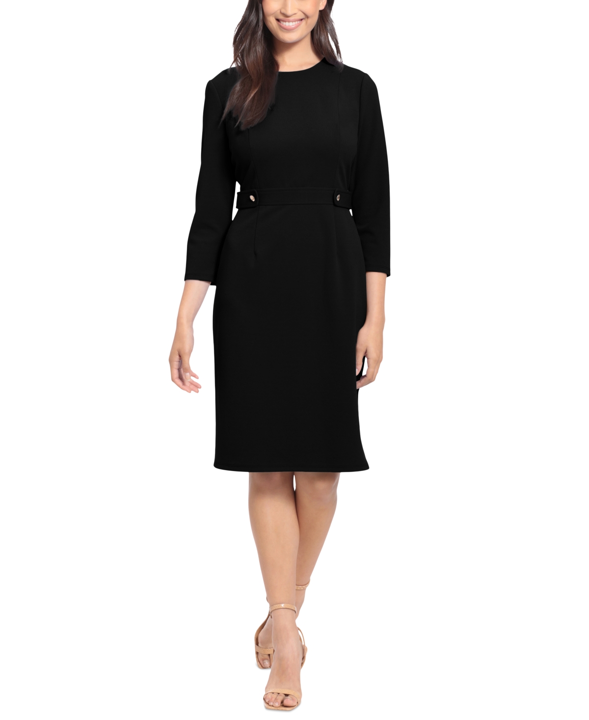 Women's Jewel-Neck 3/4-Sleeve Sheath Dress - Black