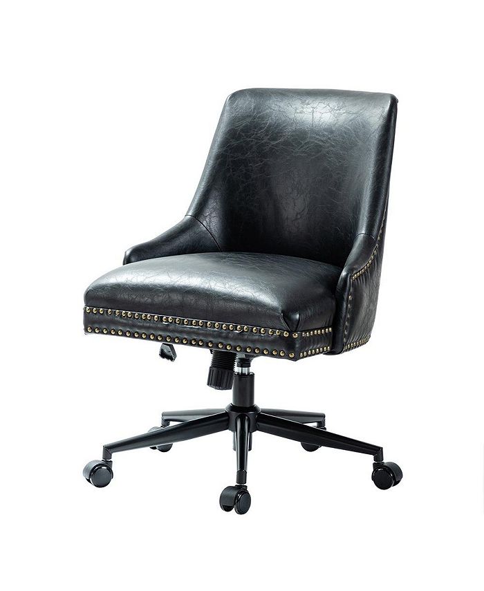 Hulala Home Faux Leather Home Office Chair with Nailhead, Adjustable