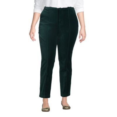Plus Size Velvet High Rise Pintuck Pencil Ankle Pants