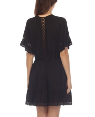 Women's V-Neck Short-Sleeve Lace-Trim Dress Cover-Up