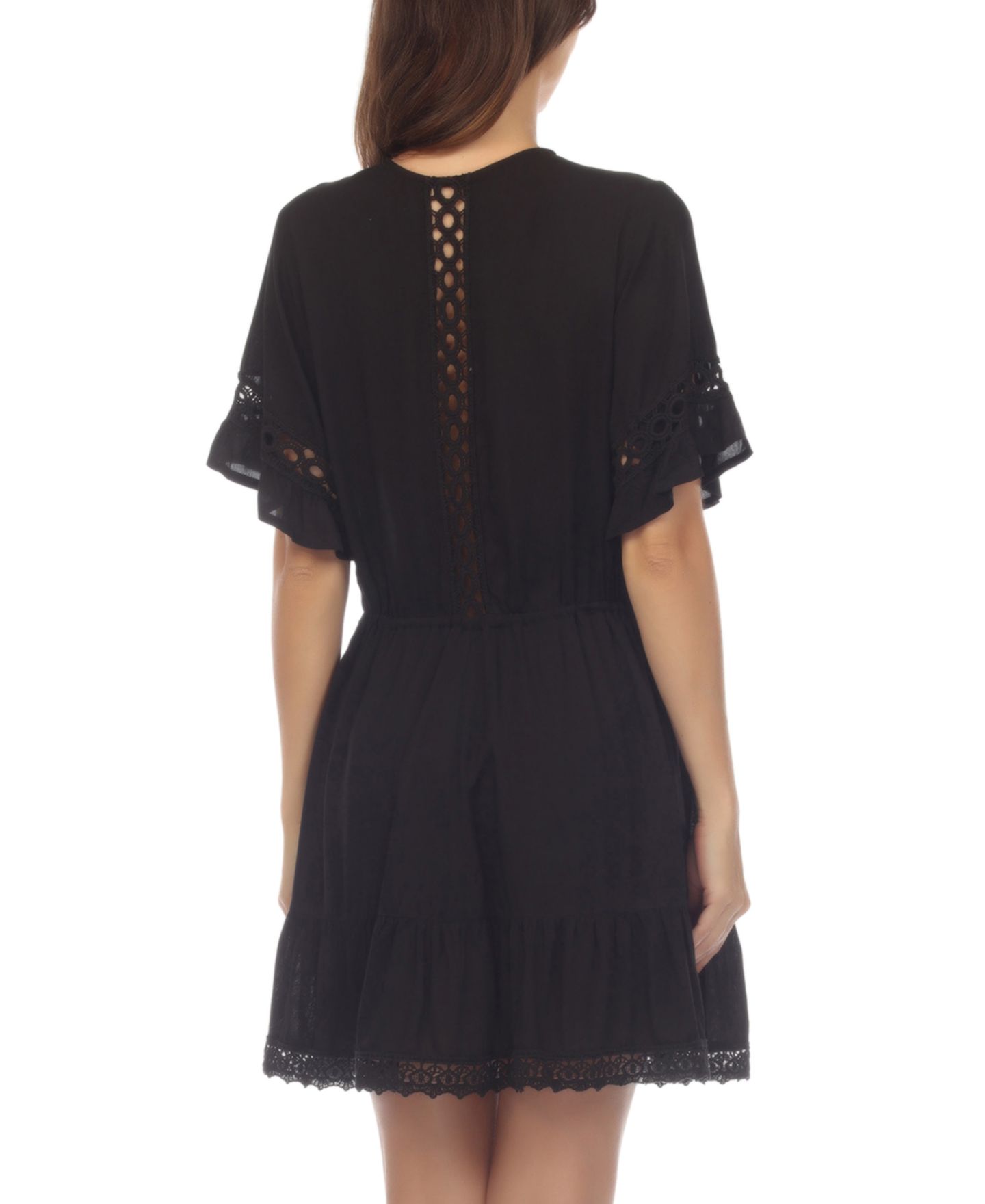 Женское платье Raviya V-Neck Short-Sleeve Lace-Trim Dress Cover-Up, цвет: Чёрный — фото 2