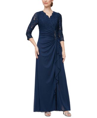 Women's Lace-Bodice Cascade-Ruffle Gown