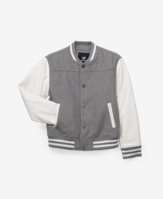 Boy's Wool Varsity Bomber Jacket With Grainy PU Sleeves