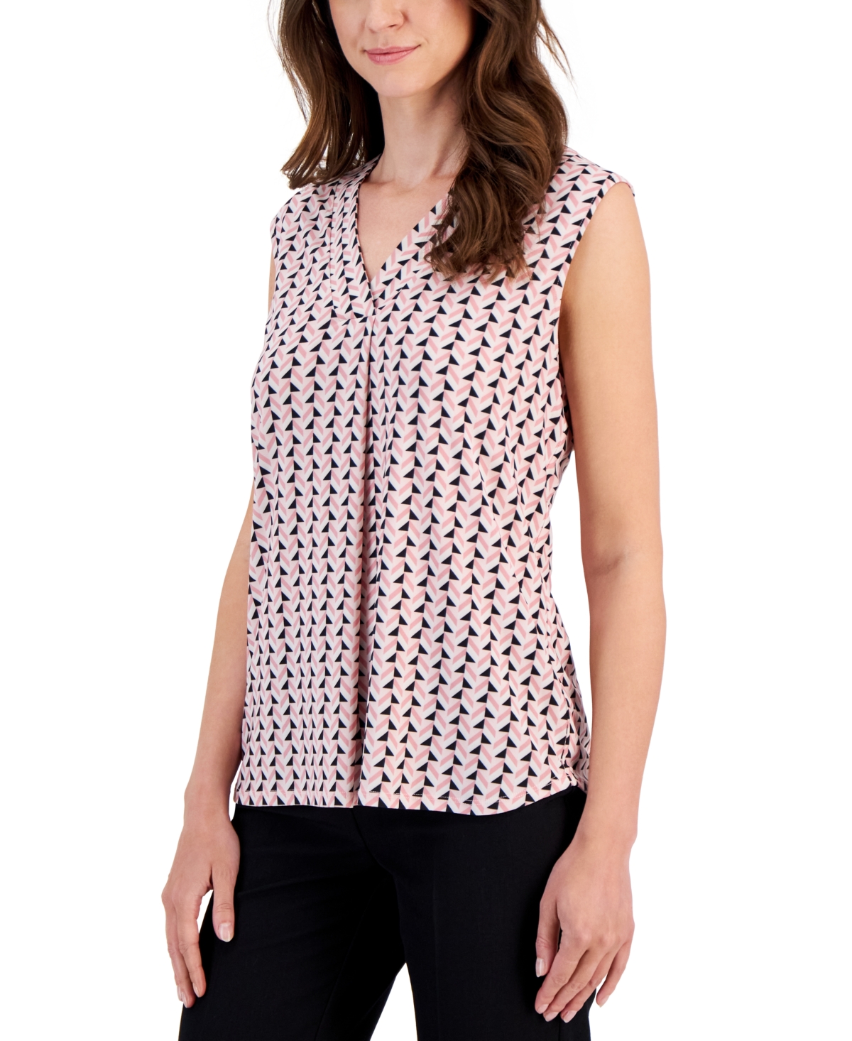 Shop Anne Klein Women's Printed Sleeveless V-neck Shell Top In Cherry Blossom Multi