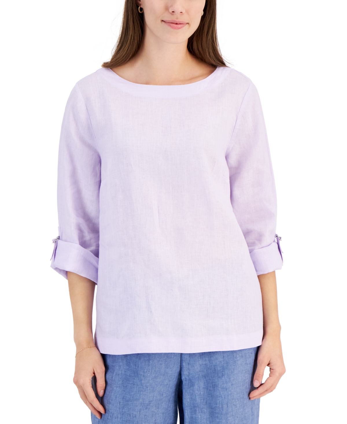 Women's 100% Linen D-Ring Top, Created for Macy's - Intrepid Blue