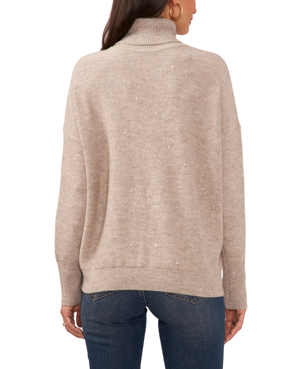 Shop Vince Camuto Women's Sequin Turtleneck Sweater In Malted