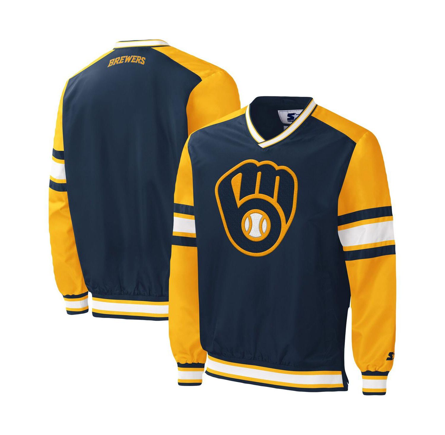 Men's Navy Milwaukee Brewers Yardline V-Neck Pullover Windbreaker