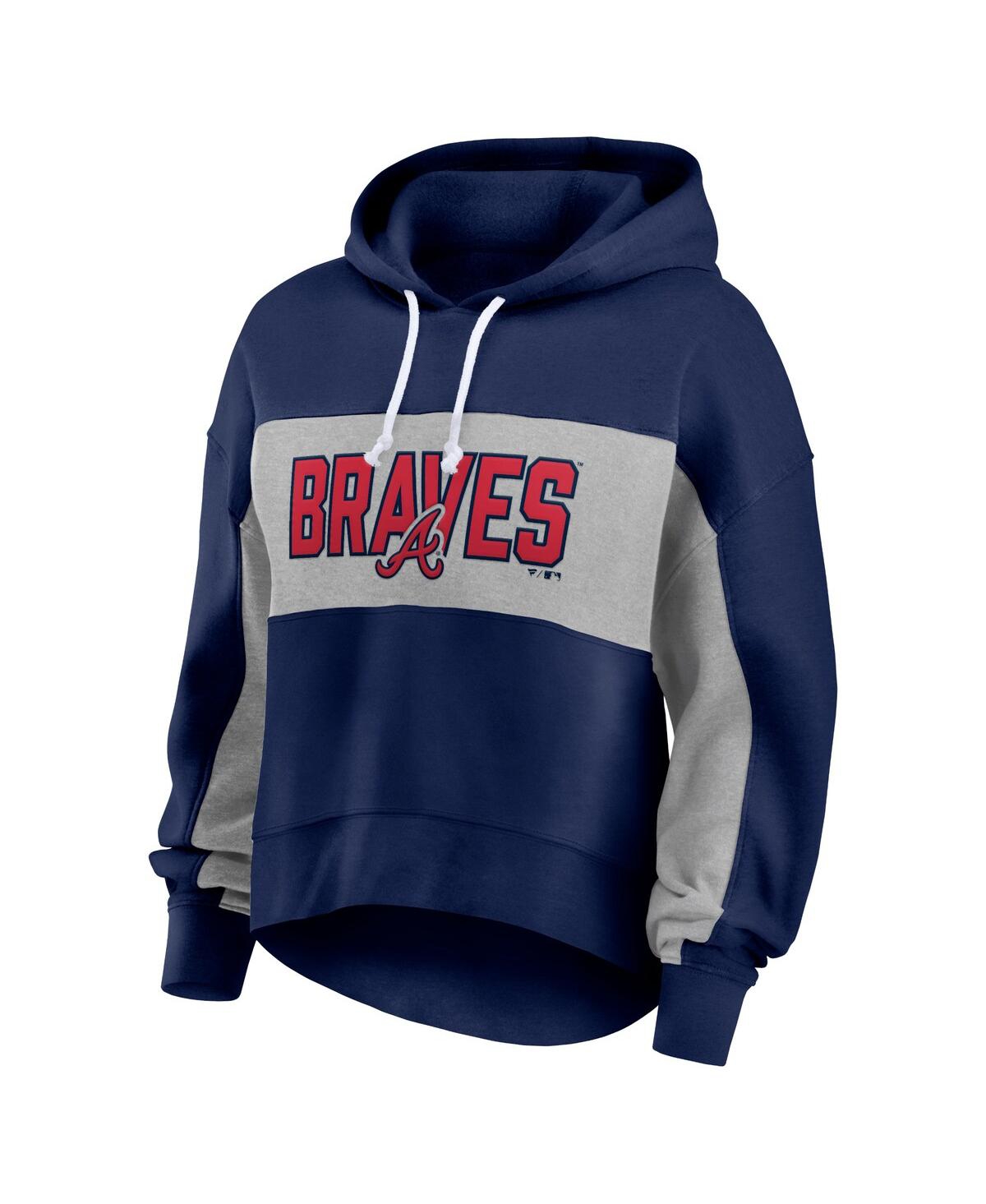 Shop Fanatics Women's  Navy Atlanta Braves Filled Stat Sheet Pullover Hoodie