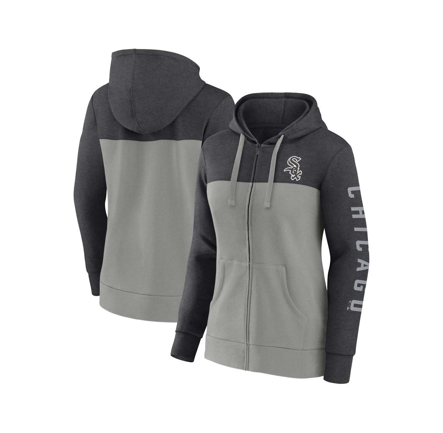 Women's Heather Charcoal, Gray Chicago White Sox City Ties Hoodie Full-Zip Sweatshirt