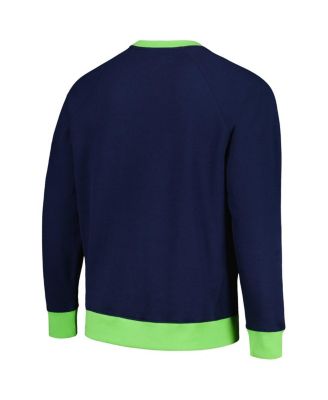 Men's College Navy, Neon Green Seattle Seahawks Reese Raglan Tri-Blend Pullover Sweatshirt