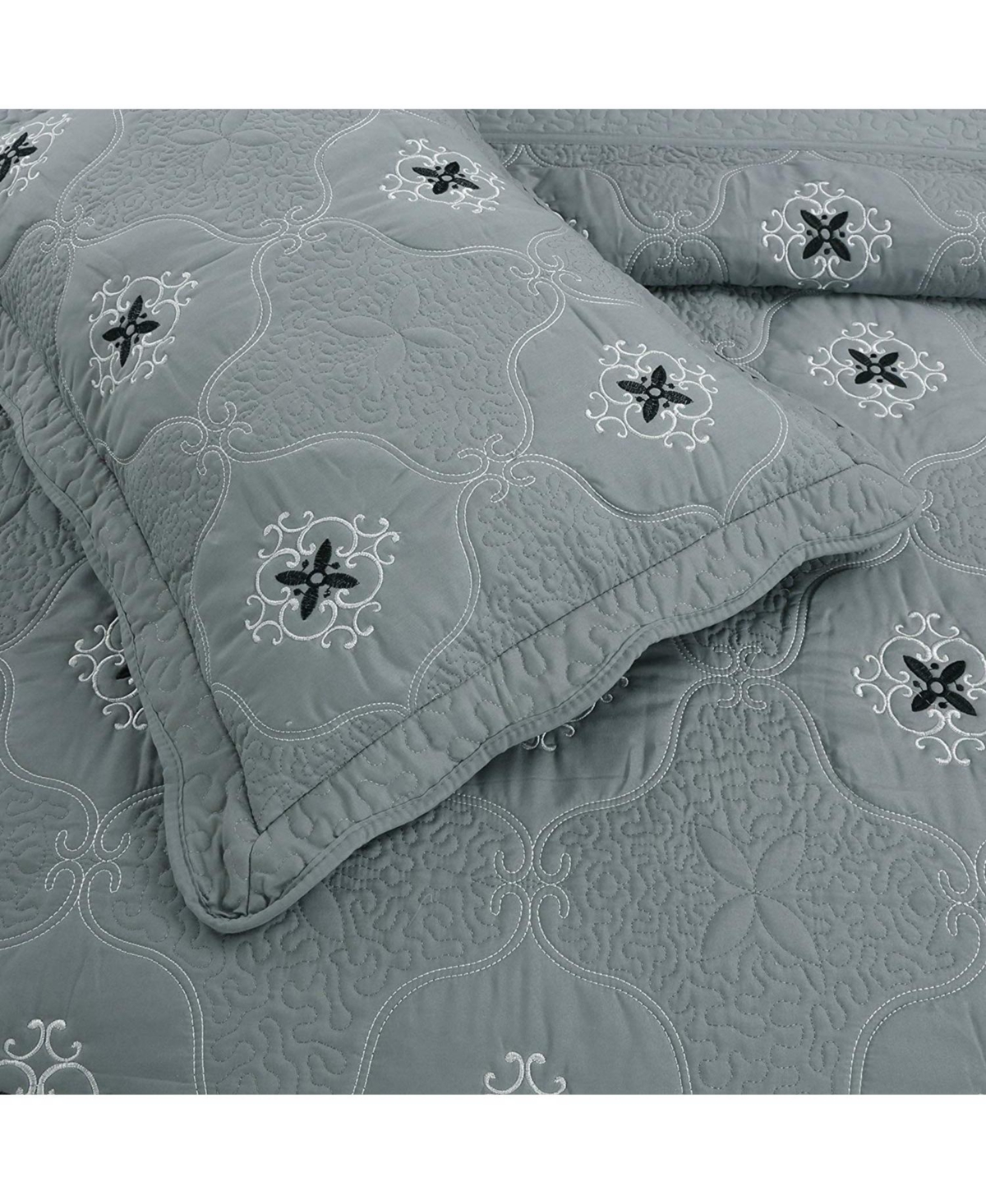 MarCielo 3 Piece Quilted Embroidery Quilts Bedspreads Set Emma